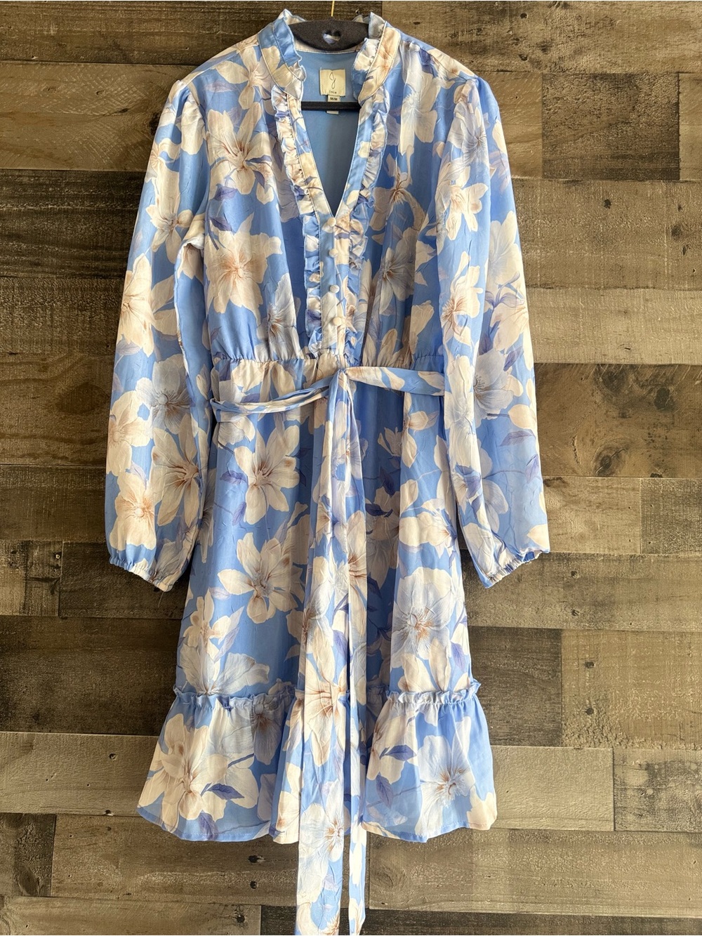 Joie Blue Floral Ruffle Wrap Style Dress Size Medium Boho Chic - Picture 2 of 13
